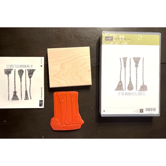 Rare RetirStampin Up! Rubber Stamp "If The Broom Fits" 139693 unmounted hallowee - Picture 4 of 4